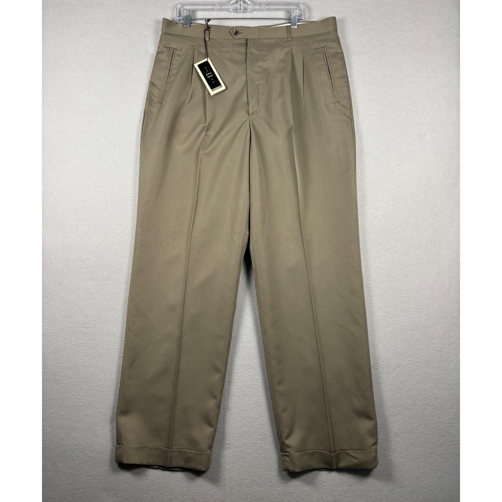 Haggar Black Label Micromattique Pleated Dress Pants 38x32 Khaki Cuffed